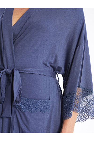 LC Waikiki Purple Shawl Collar Lace Detailed Maternity Dressing Gown