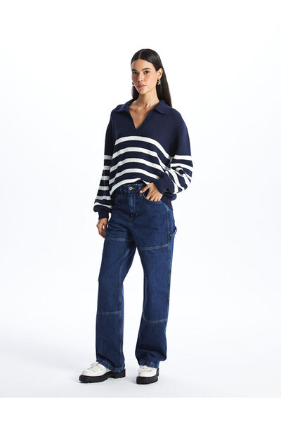 LC Waikiki Indigo Straight Women's Cargo Jean Pants