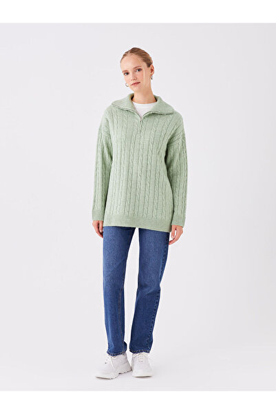 LC Waikiki Long Sleeve Patterned Women's Knitwear Sweater - Stand Collar