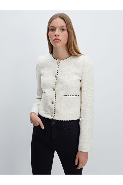 LC Waikiki LCW Vision Екрю Велосипедна комір саморобний візерунок Жіночий твітовий піджак