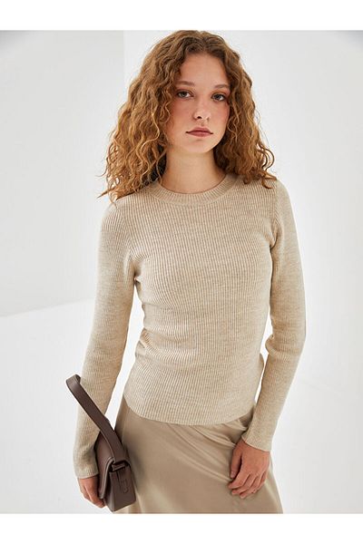 LC Waikiki Beige Crew Neck Women's Knitwear Sweater
