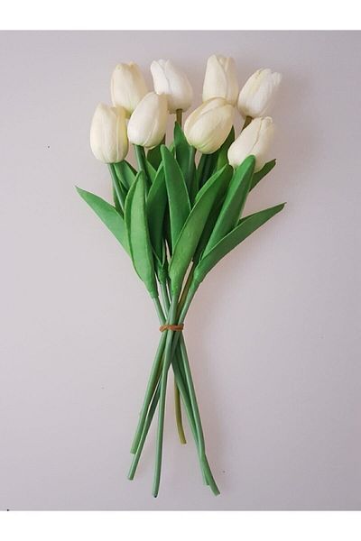 BambaPaw Τεχνητό μπουκέτο 8 τεμαχίων Wet Tulip Realistic Texture White - Artificial Tulip 32 cm 8 τεμάχια