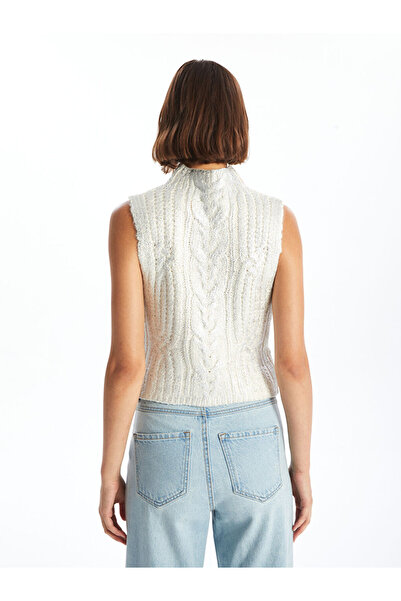 LC Waikiki Ecru Half Turtleneck Self-Patterned Women's Knitwear Sweater