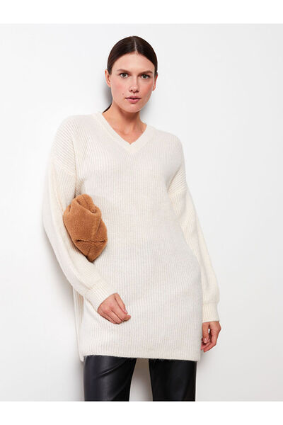 LC Waikiki V-Neck Plain Long Sleeve Women's Knitwear Tunic