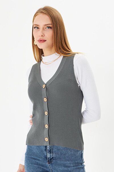 Irmak Kerekli Women's Smoked Buttoned Ribbed Knitwear Vest Women's Vest Y 241017