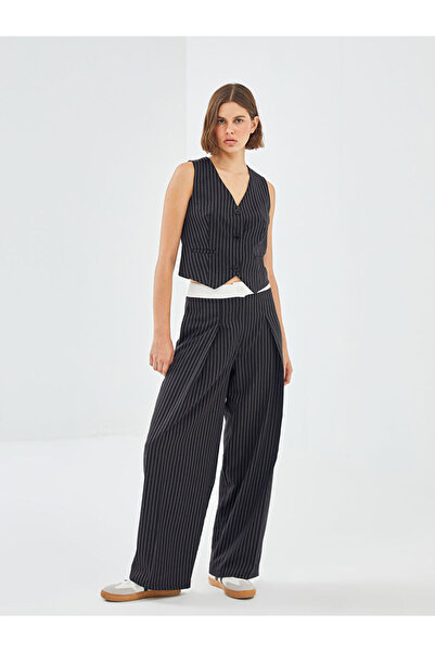 LC Waikiki White Loose Fit Striped Women's Trousers
