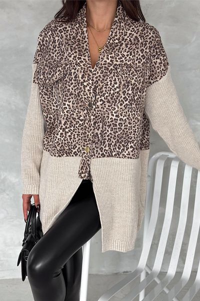 FEMELLE Jachetă de blugi supradimensionată pentru femei, mărime standard, cu model leopard