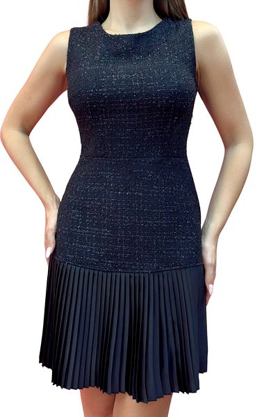 ZISHAN Rochie de damă modernă din țesătură lurex, fără mâneci, cu pliuri 013