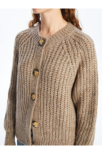 LC Waikiki Hnědý pletený svetr s texturou pro ženy s výstřihem - Vision Open