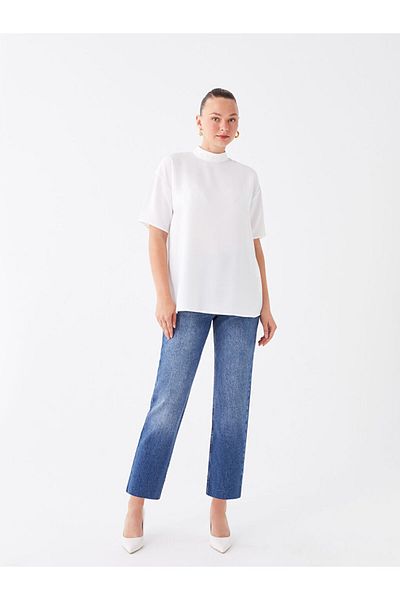 LC Waikiki Stand Collar Plain Short Sleeve Women's Tunic