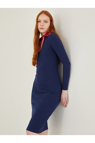 LC Waikiki Γυναικείο φόρεμα Bodycon με μακρυμάνικο καμίζι με ριγέ γιακά πουκάμισου