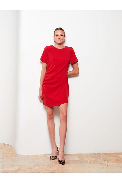 LC Waikiki Lcw Vision Red Crew Neck Straight Short Sleeve Women's Bodycon Dress