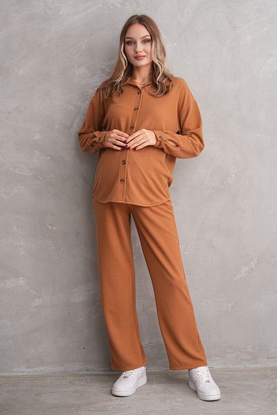 Miss Dünya Lissa Pregnant and Maternity Bottom Top Suit with Front Button Corded Twisted Fabric Pockets