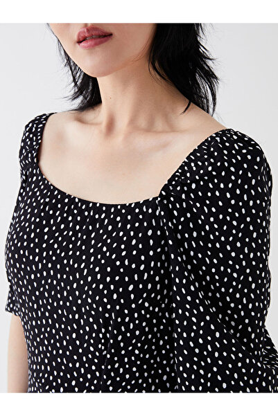 LC Waikiki Black U-Neck Patterned Moroccan Dress