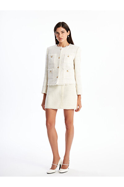 LC Waikiki LCW Bisiklet Yaka Dokulu Kadın Tüvit Ceket