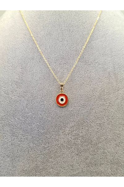 Han Ticarethane Gold Color Red Evil Eye Bead Necklace