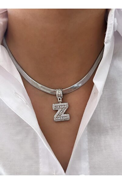 YASİN TOPÇU قلادة فضية على شكل حرف Z مقاس 45 سم