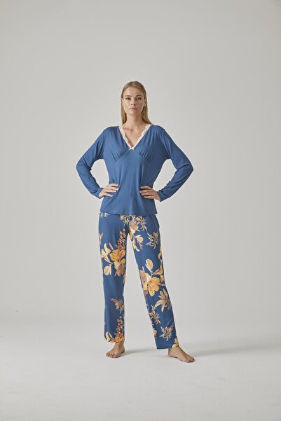 Relax Mode Kadın V Yaka Pijama Takımı - 10773