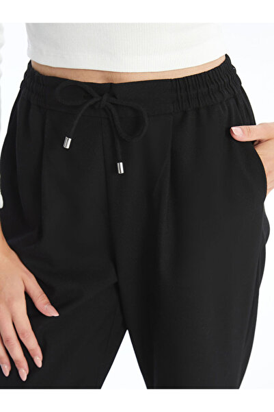 LC Waikiki Black Loose Fit Women's Trousers with Elastic Waist