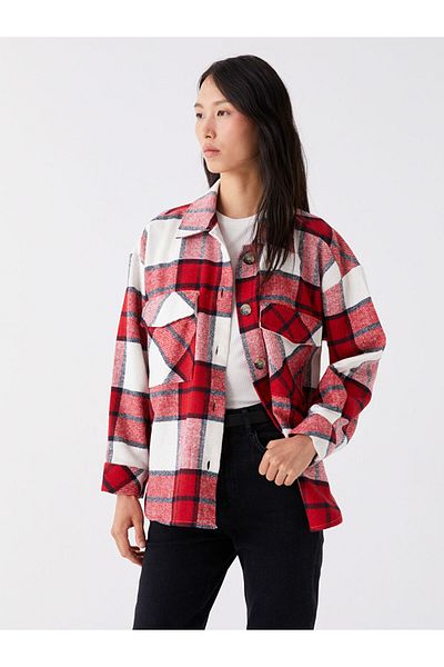 LC Waikiki LCW Casual Plaid Long Sleeve Oversize Damen-Hemdjacke
