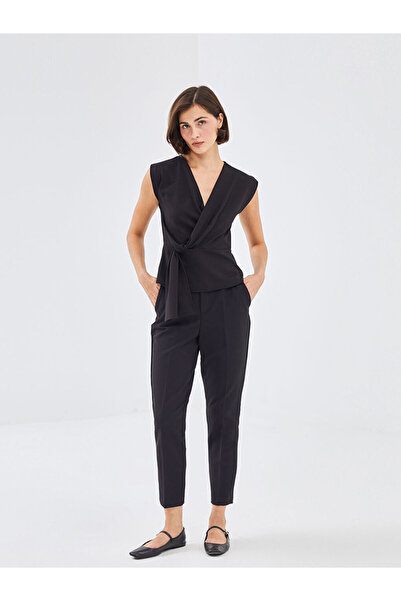 LC Waikiki Black Double Breasted Collar Women's T-Shirt