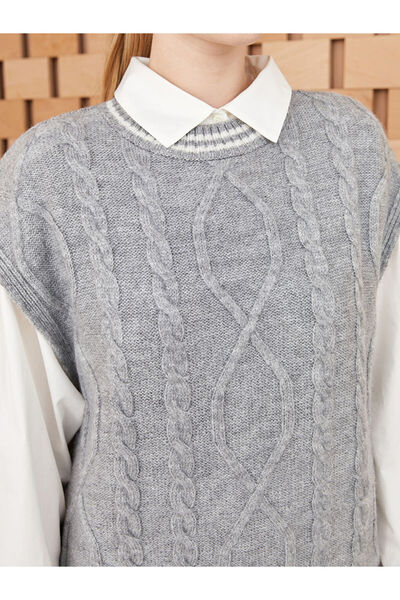 LC Waikiki Crew Neck Self Patterned Oversize Women's Knitwear Sweater