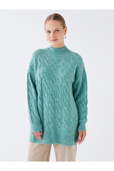 LC Waikiki Half Turtleneck Self-Patterned Long Sleeve Women's Knitwear Tunic