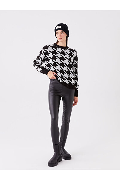 LC Waikiki Black Elastic Waist Leather Look Women's Leggings