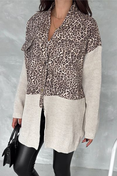 FEMELLE Jachetă de blugi supradimensionată pentru femei, mărime standard, cu model leopard