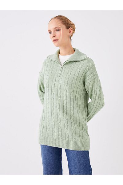 LC Waikiki Long Sleeve Patterned Women's Knitwear Sweater - Stand Collar
