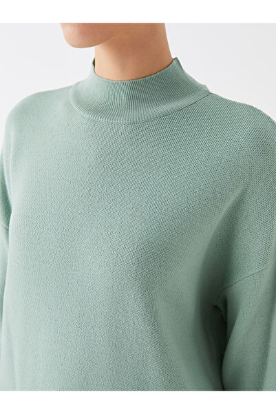 LC Waikiki Green Half Turtleneck Oversized Women's Knitwear Tunic