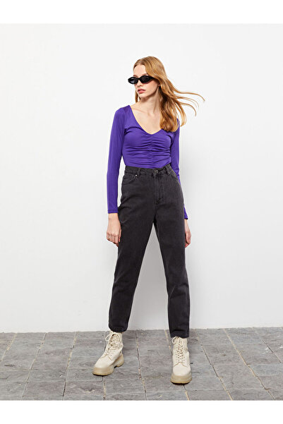 LC Waikiki Damskie body z długim rękawem, płaskim dekoltem w kształcie litery V