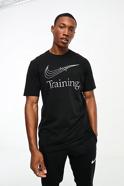 Nike Μπλουζάκι προπόνησης Dri Fit Swoosh Graphic Μαύρο Ανδρικό μπλουζάκι προπόνησης για τρέξιμο μαύρο