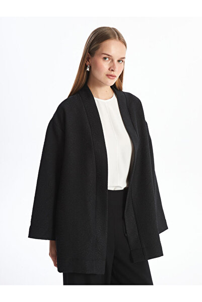 LC Waikiki Black Shawl Collar Textured Oversize Women's Kimono