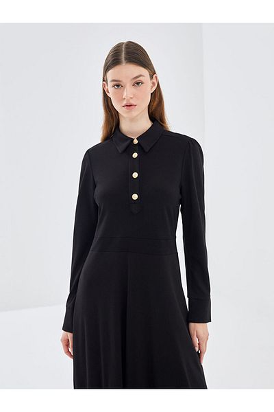LC Waikiki Lcw Modest Black Shirt Collar Women's Dress
