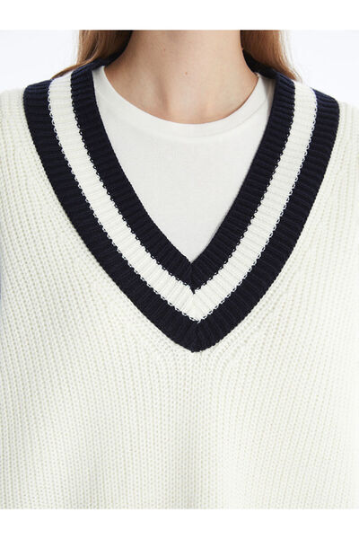 LC Waikiki V Yaka Duz Oversize Kadin Triko Suveter - W4DO88Z8