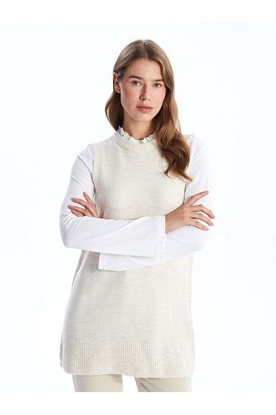 LC Waikiki Damen-Strickpullover mit Stehkragen und Rüschen