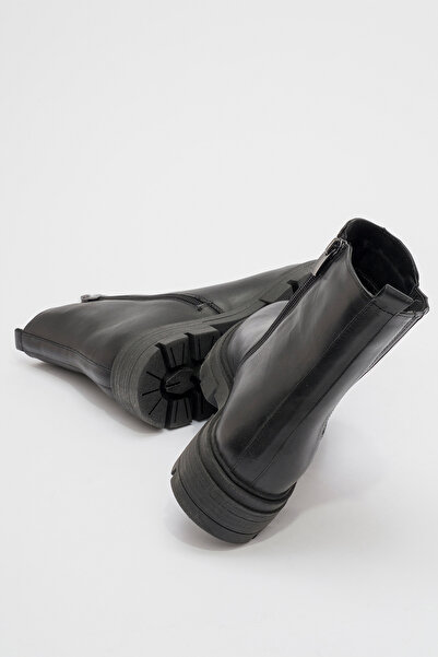 Dericlub Kadın Kalın Tabanlı Comfort Esnek Bantlı Fermuarlı Günlük Bot Gerçek Deri Br 66302 Siyah