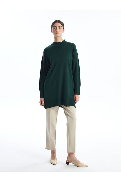 LC Waikiki Green Women's Half Turtleneck Plain Knitwear Tunic