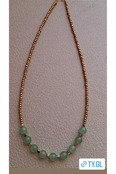 azra takı tasarım Handmade Aventurine Stone, Green, Natural Stone, Short Women's Necklace