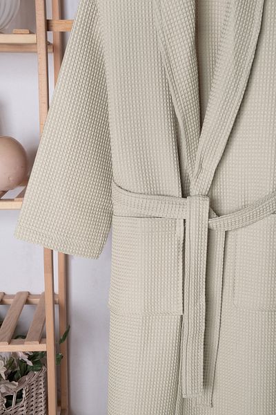 HOME 1961 Μπουρνούζι 100% βαμβακερό Unisex Beige Waffle Pique - Μπουρνούζι με γιακά με υψηλή απορρόφηση νερού και μαλακό σάλι - Home1961
