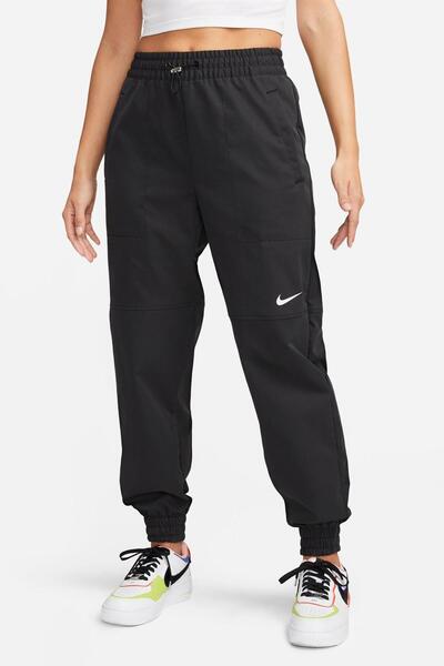 Nike Pantaloni sport de damă țesuți cu Swoosh, negri