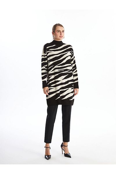 LC Waikiki Lcwaikiki Classic Black Half Turtleneck Patterned Women's Knitwear Tunic