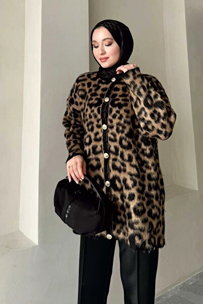 Swana Cardigan de damă cu imprimeu leopard cu nasturi