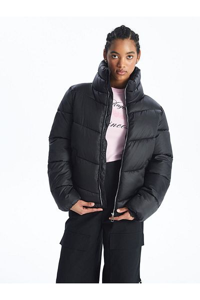 LC Waikiki Women's Stand Collar Plain Puffer Jacket