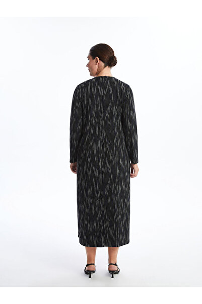 LC Waikiki Black Crew Neck Patterned Dress