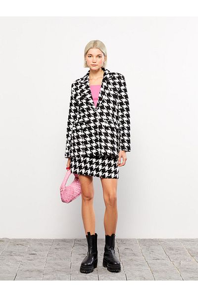 LC Waikiki Jachetă de damă din tweed cu mânecă lungă cu model