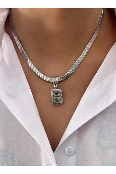 YASİN TOPÇU Çelik Silver B Harf Kolye 45cm