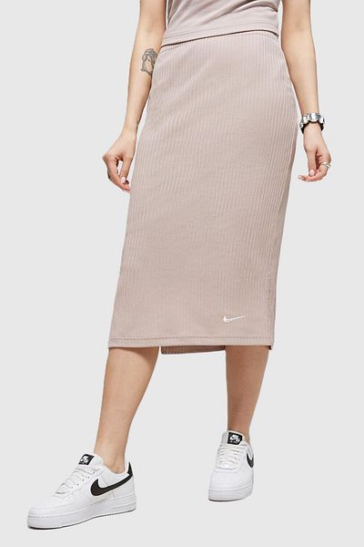 Nike Sportswear High Waisted Ribbed Jersey Women's Skirt Beige