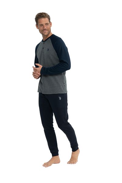 U.S. Polo Assn. ΒΑΣΗ. POLO ASSN. Ανδρικό σετ πιτζάμες με μακρυμάνικο κουμπιά με λαιμόκοψη V